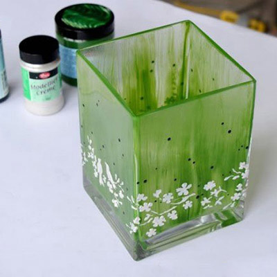 手工创意清新鸟语花香方形玻璃花瓶
