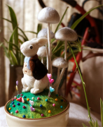 手工羊毛毡DIY制作酷酷的兔子先生和蘑菇组合