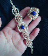 编织手工DIY制作的高贵优雅蓝宝石手链戒指