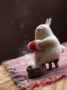 手工羊毛毡DIY制作会泡脚的胖嘟嘟大兔子