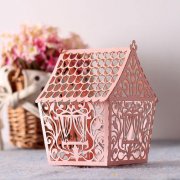 手工DIY自制粉色3D纸雕镂空小屋欣赏