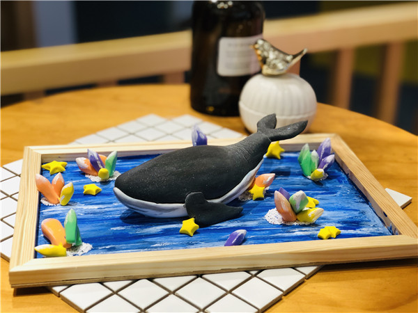 儿童乐园手工店创业3D粘土版画海洋里的大鲸鱼